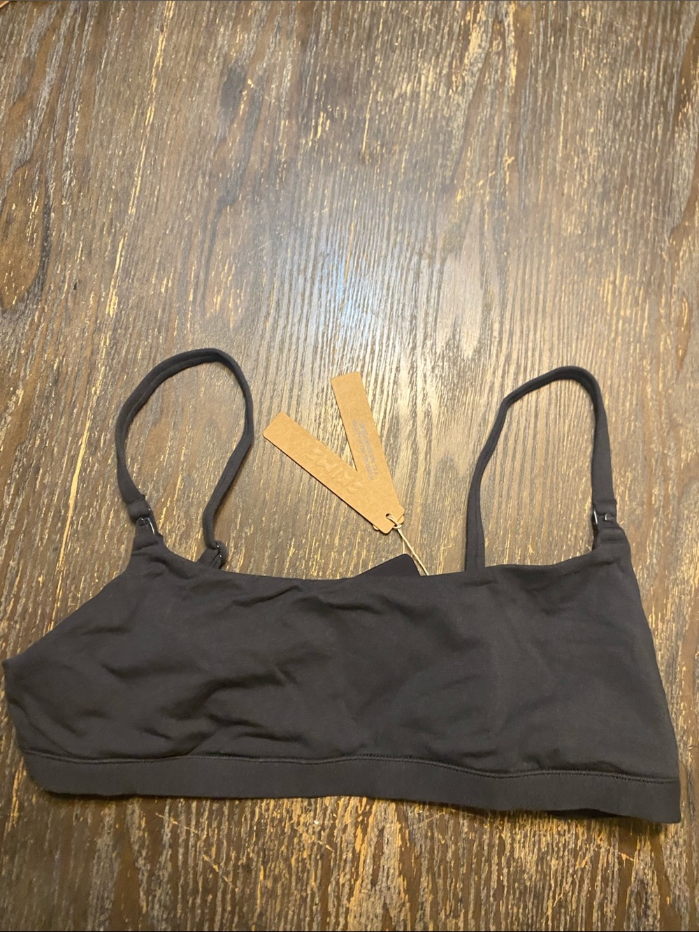 SKIMS Black cotton jersey maternity nursing scoop bralette medium onyx NWT